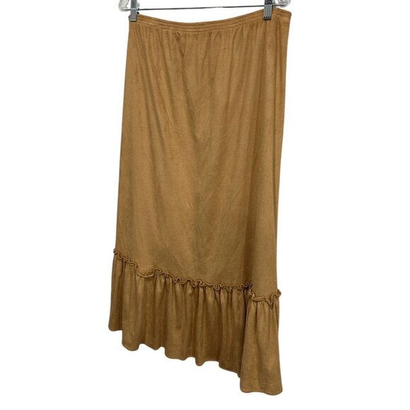 Pure Joy Tan Ruffled Hem Long Boho Western Skirt Size Large - Picture 3 of 9